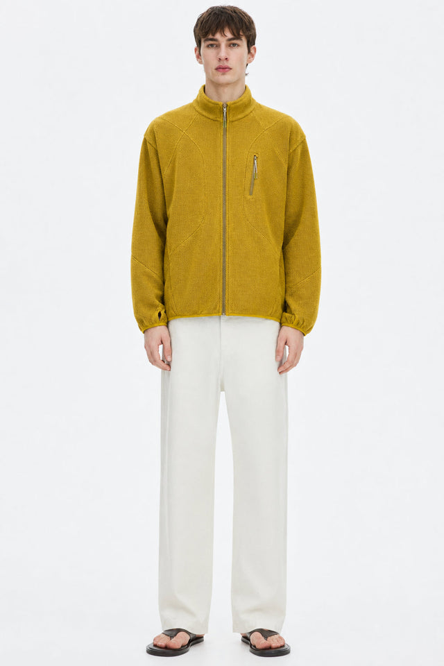 Honeycomb Stand-Collar Zip Sweatshirt on model - Yellow - front