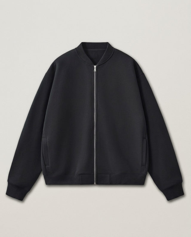 Men's baseball varsity jacket in black, front