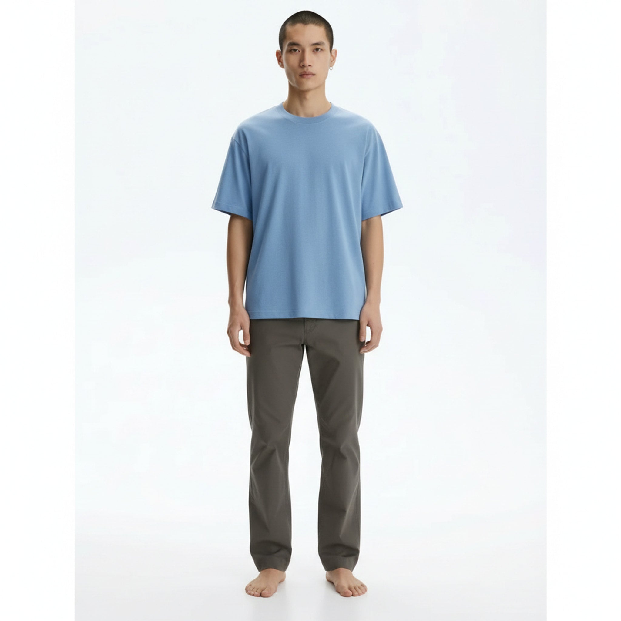 Men's Heavyweight Cotton-Blend T-Shirt on model - Blue - front
