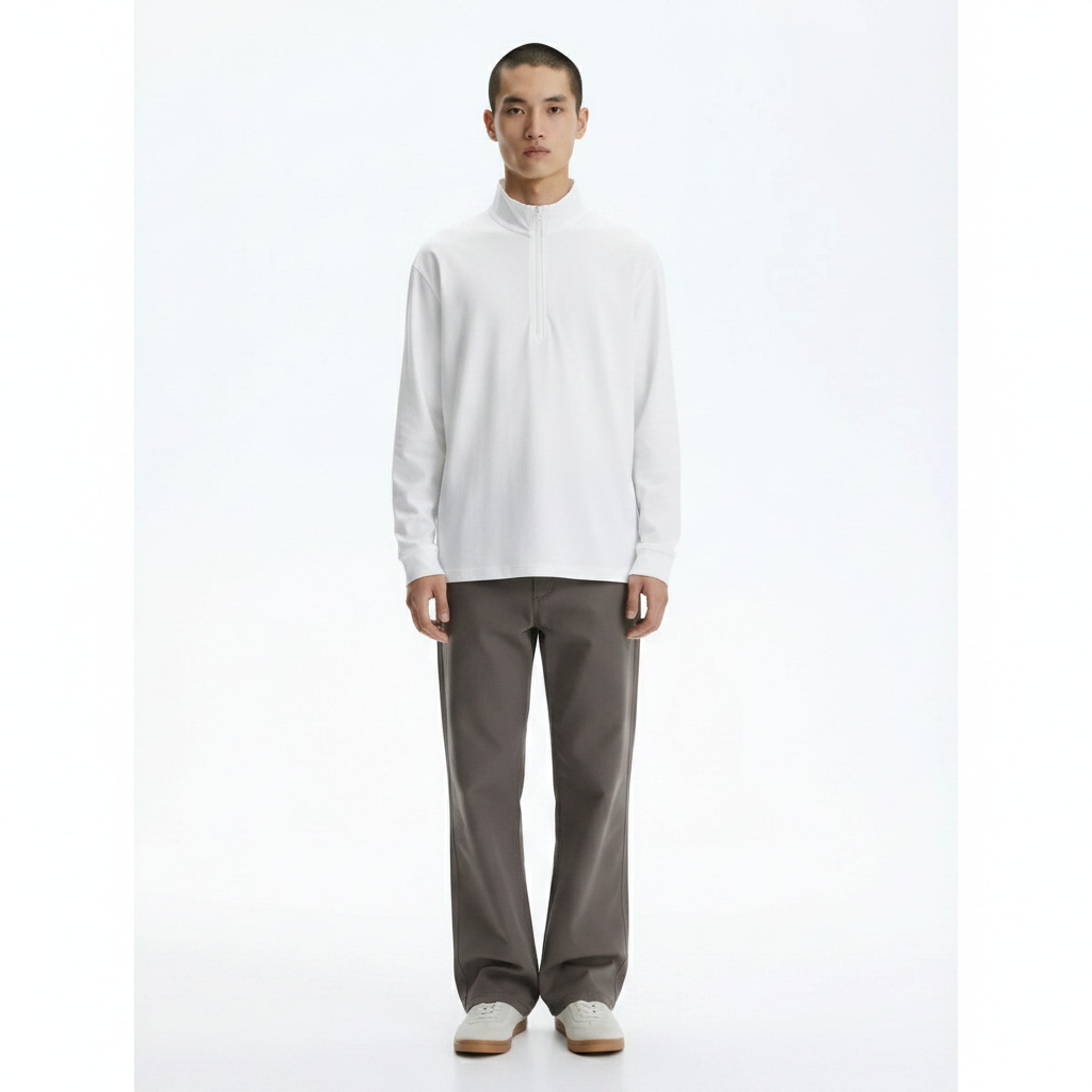 Heavyweight Long-Sleeve T-Shirt on model - White - front