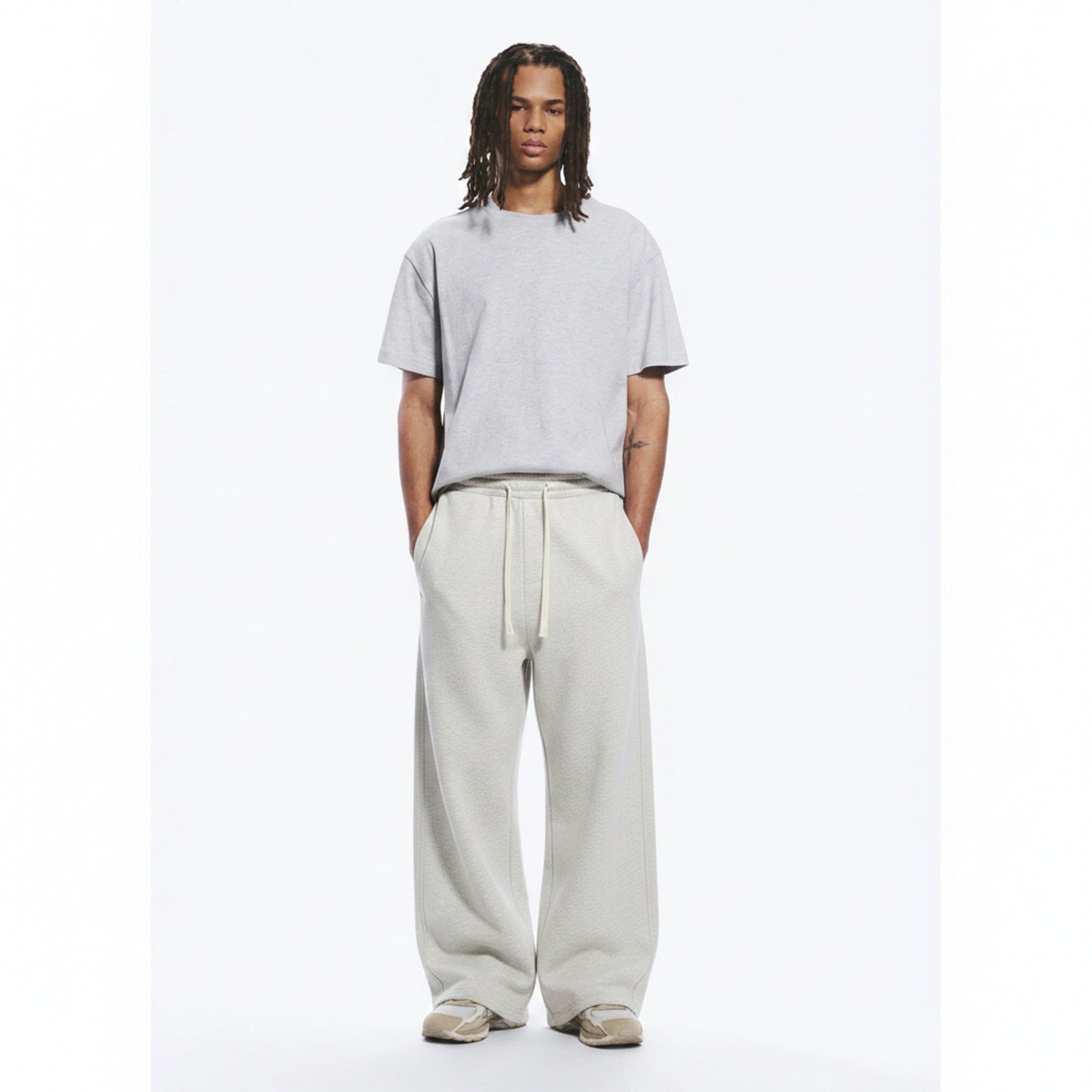 Wide-Leg Cotton Stretch Pants on model - front view