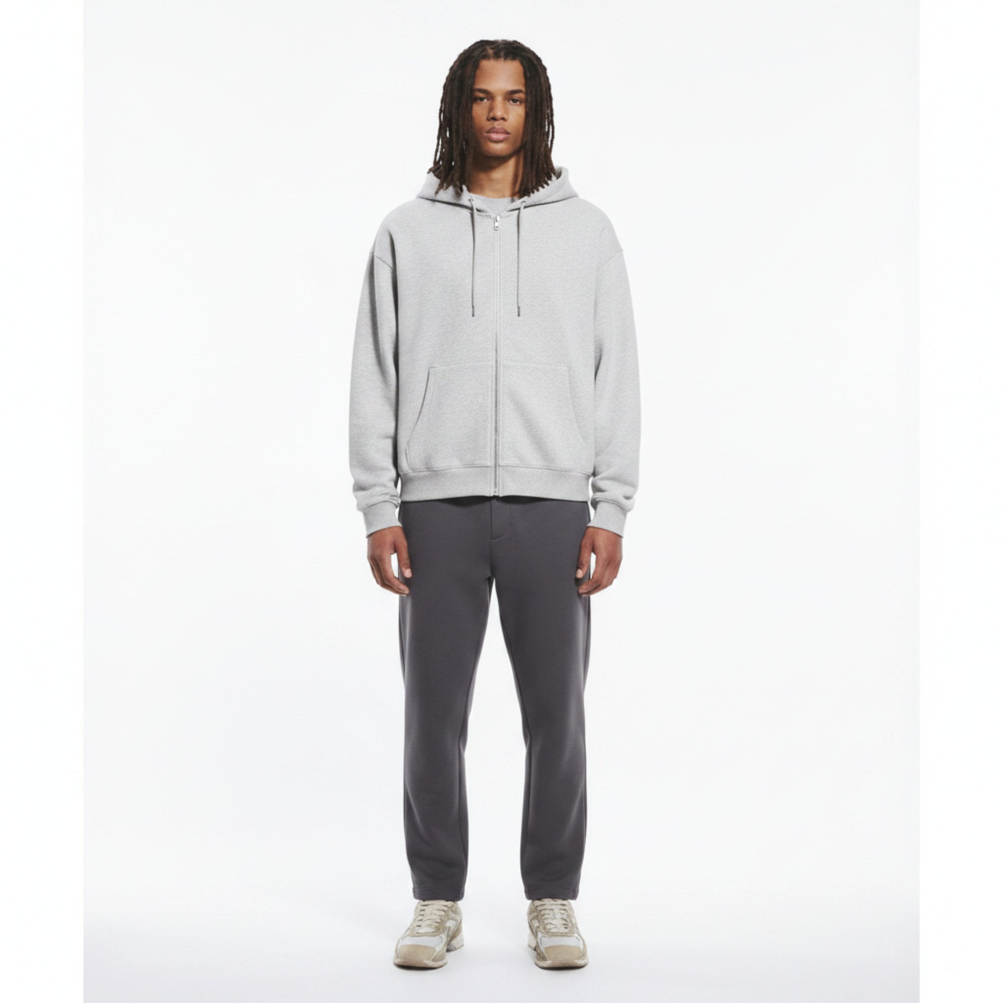 Cotton Hoodie on model - Flower Ash - front