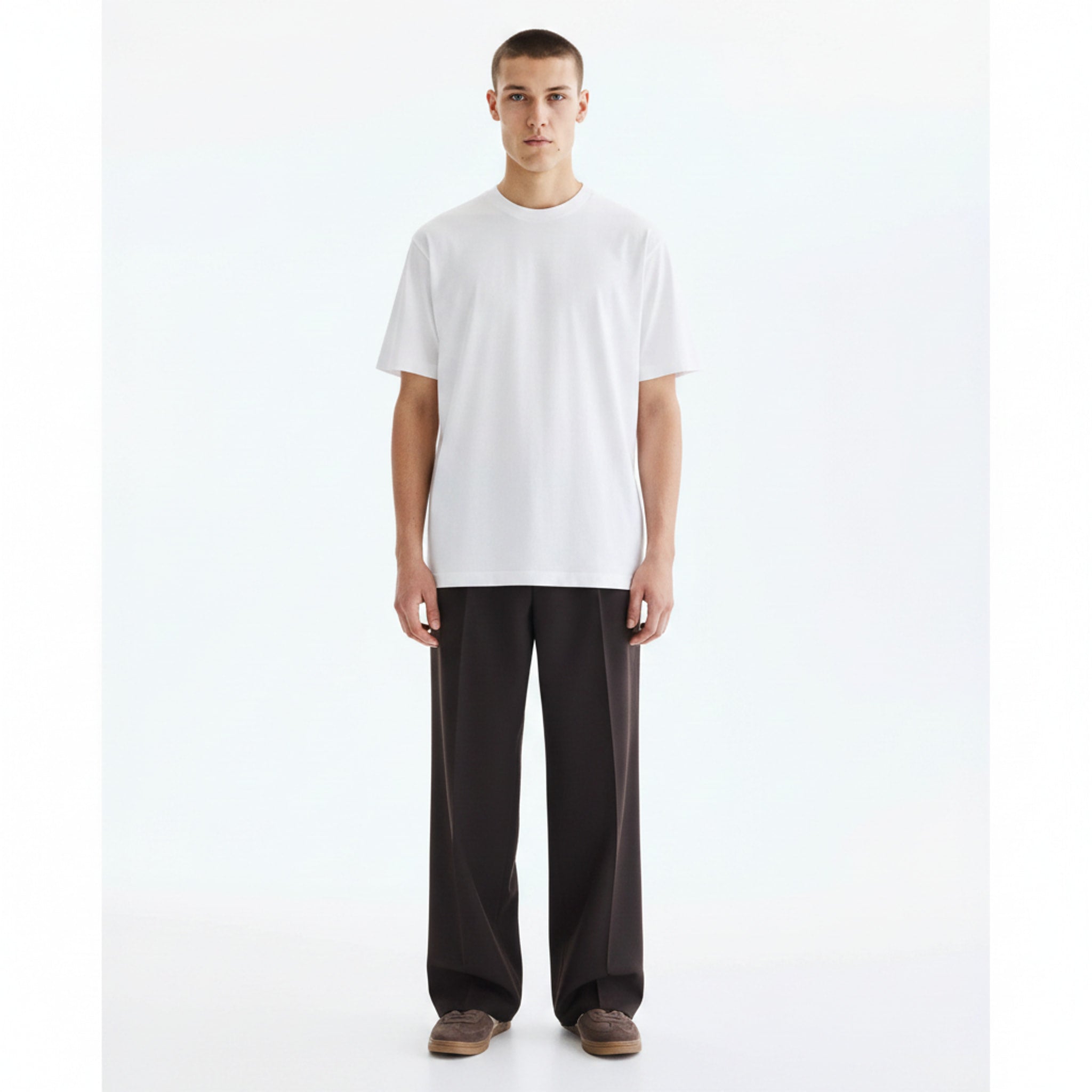 Stretch Cotton Fitness T-Shirt on model - White - front