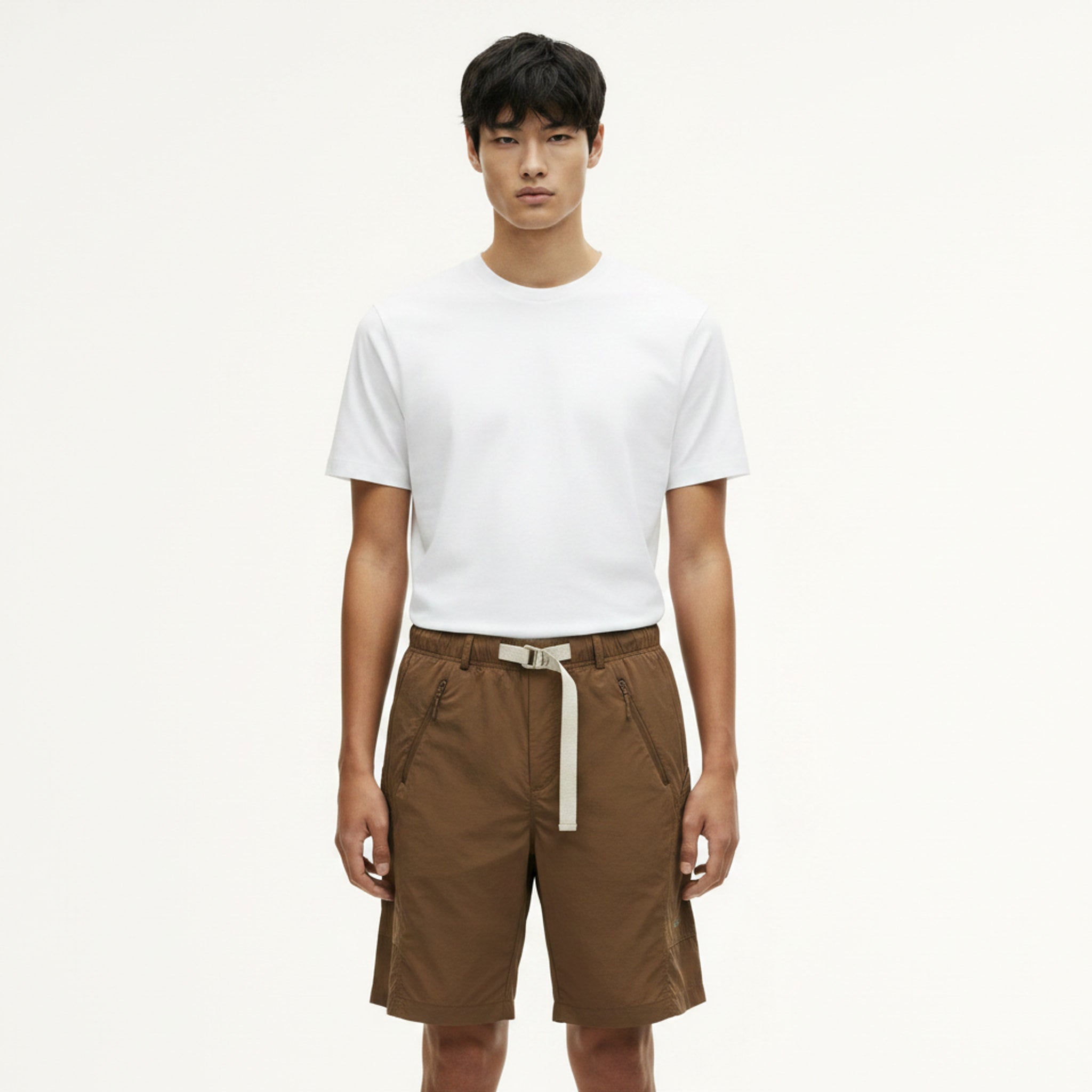CORDURA Drawstring Cargo Shorts on model - Brown - front