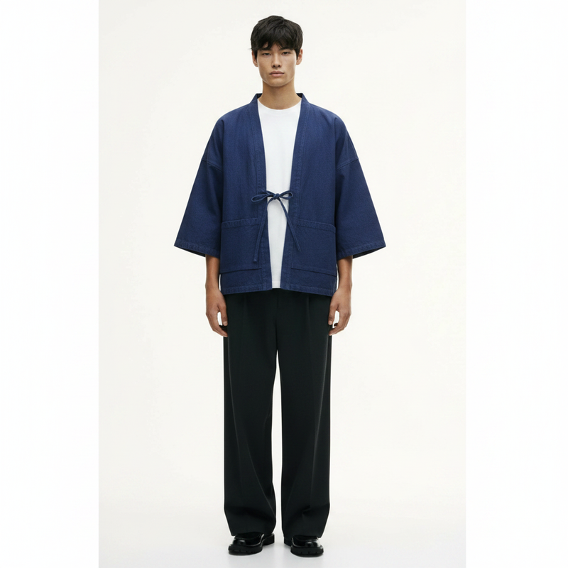 Heavyweight Cotton T-Shirt on model - Indigo - front