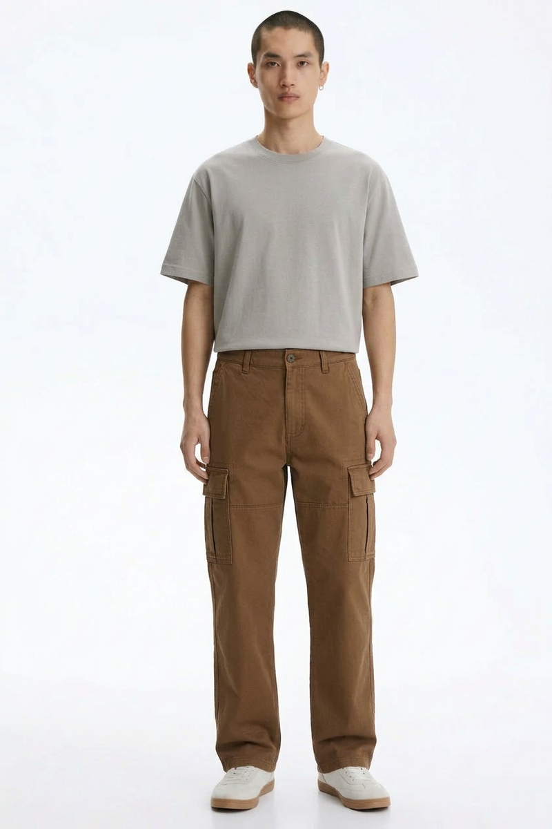 Curved Seam Wide Leg Trousers on model - Brown - front