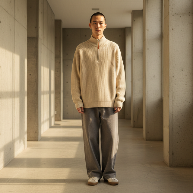 Half Zip Sweater Knit on model - front view