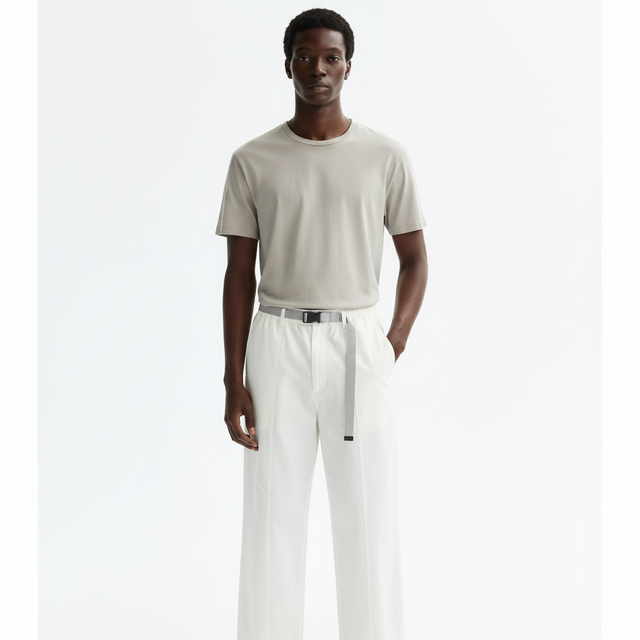 Cotton-Blend Stretch Pants on model - White - front