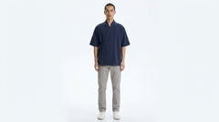 Men's Cotton Cross-Collar Kimono Shirt on model - Navy - front