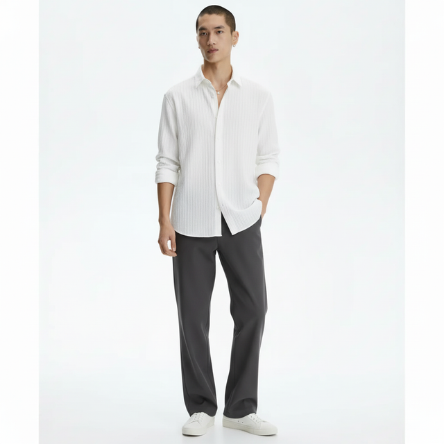 Textured Stripe Shirt on model in white, front view
