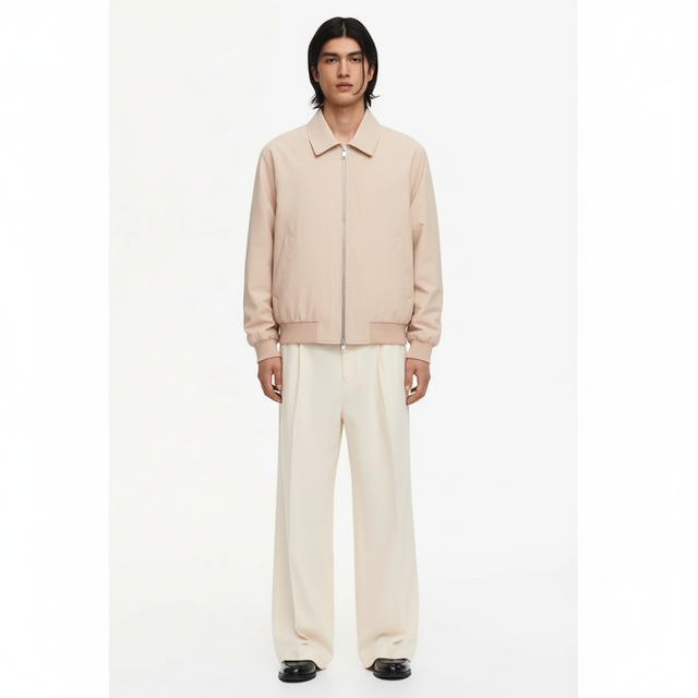 Reversible Jacket, Cotton Lapel Collar on model - Apricot - front