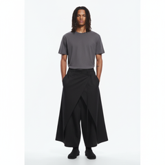 Men's Dark Cotton Hakama Pants on model in black, front view
