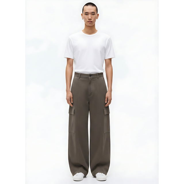 Cotton Wide-Leg Cargo Pants on model - Dark Gray - front
