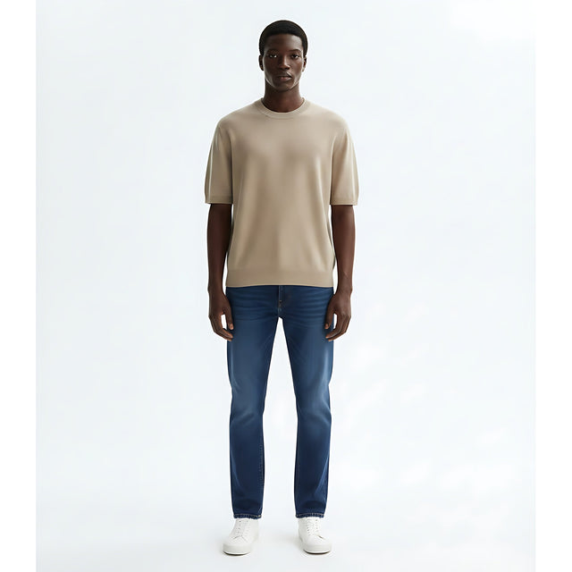 Relaxed Fit Short-Sleeve Knit Sweater on model - Khaki - front