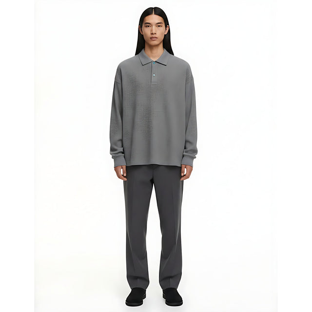 Long-Sleeve Polo Shirt Italian Knit Collar on model - front view