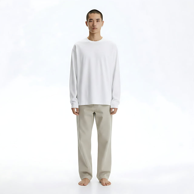 Long-Sleeve Cotton T-Shirt on model - White - front