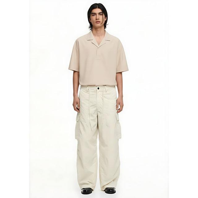 Wide-Leg Nylon Cargo Pants on model - White - front