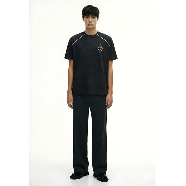 Jiezhan Menswear | Snowflake Rock-Climbing Print Short-Sleeve T-Shirt - 2026 Spring/Summer New Original Streetwear Printed Top on model - Black - front