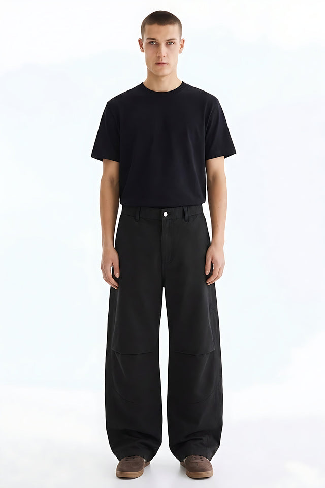 Cotton Stretch Pants on model - Black - front