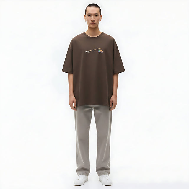 Men's Heavyweight 100% Cotton T-Shirt on model - Brown - front