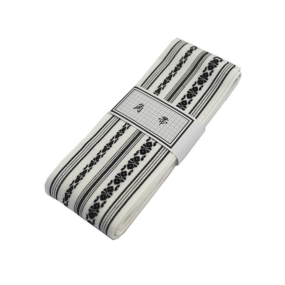 Men's kaku obi kimono belt with the kenjo stripe, rolled