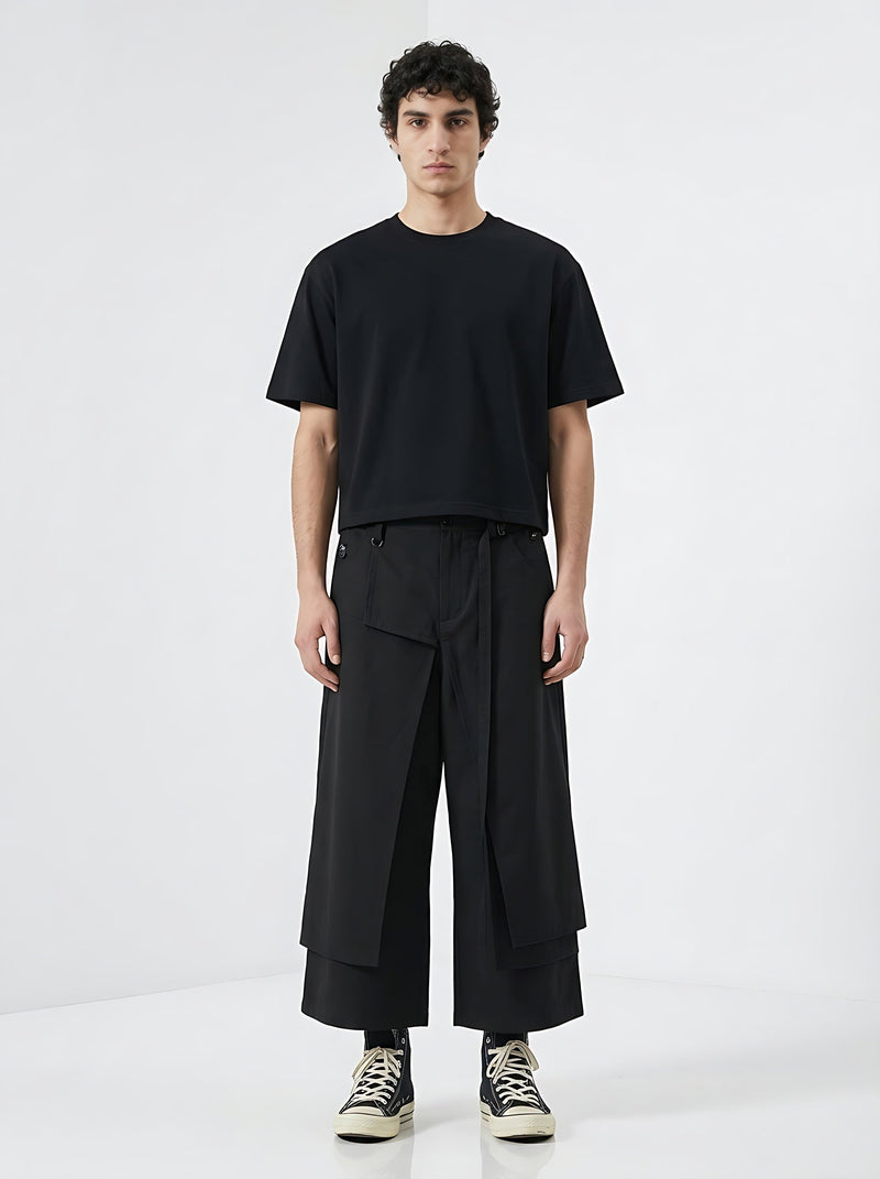 Men's Japanese Style Wide Leg Trousers, masculine wide-leg trousers