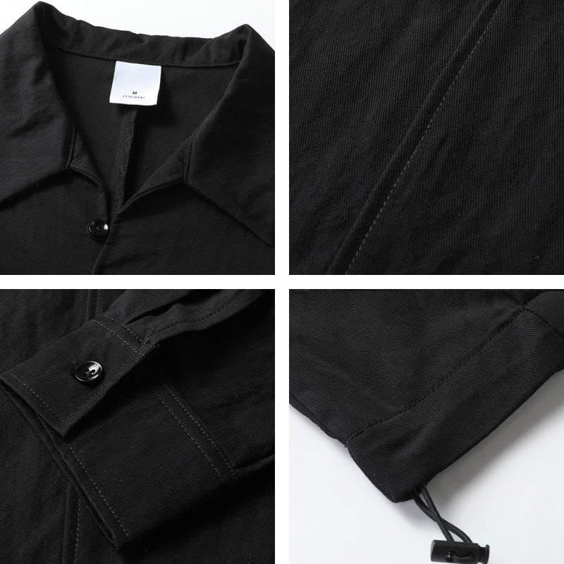 Coaches pullover jacket details: collar, placket, cuff and drawcord hem