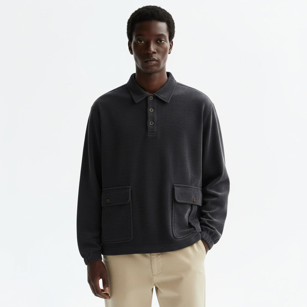 Ribbed collared sweatshirt in dark gray