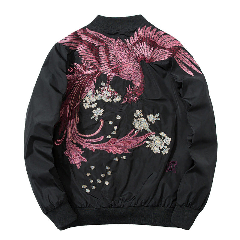 Black phoenix sukajan bomber jacket, product photo