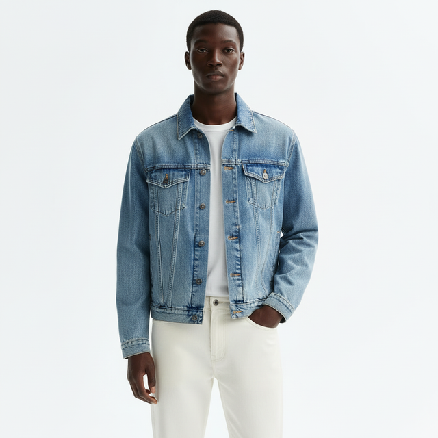 Washed Denim Jacket front on model