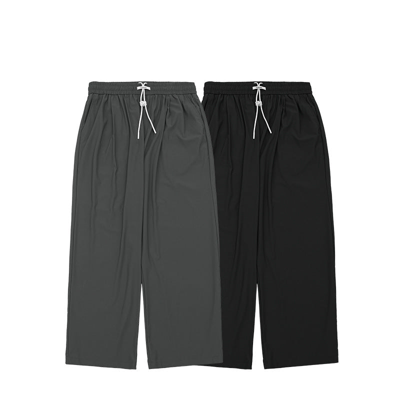 2-Piece Checked Quick-Dry Cooling Floor-Length Wide-Leg Pants Set - Black