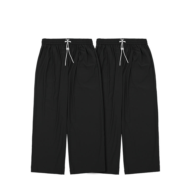 2-Piece Checked Quick-Dry Cooling Floor-Length Wide-Leg Pants Set - Black