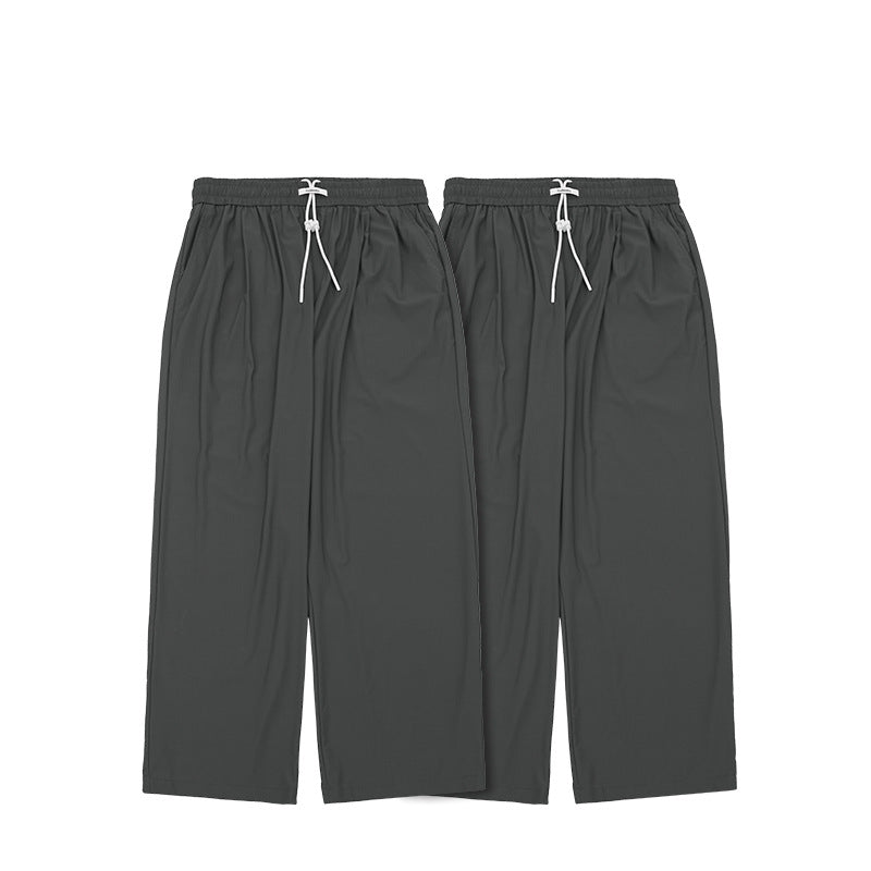 2-Piece Checked Quick-Dry Cooling Floor-Length Wide-Leg Pants Set - Gray