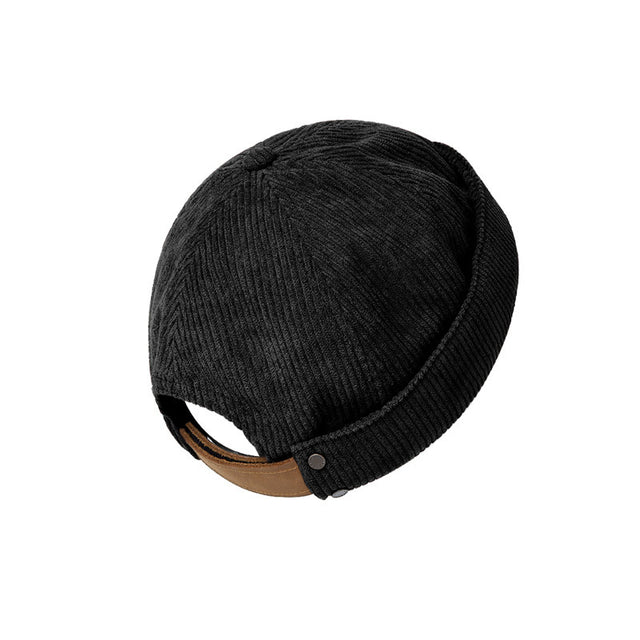 Docker hat in black cotton corduroy, brimless