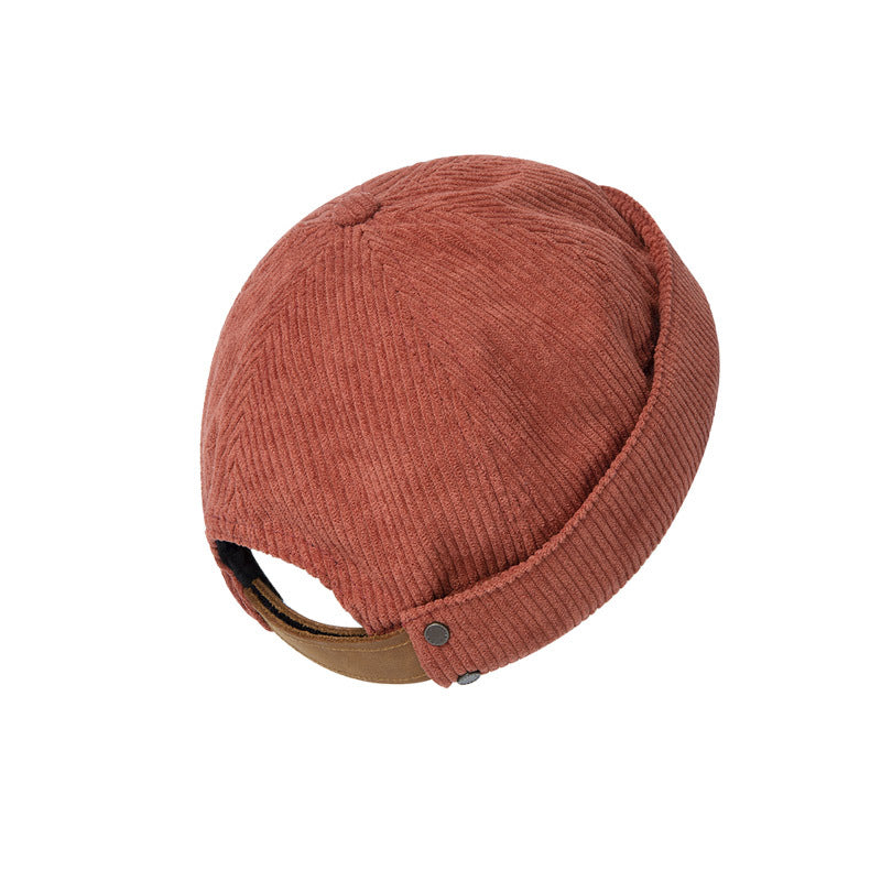 Docker hat in grapefruit cotton corduroy, brimless