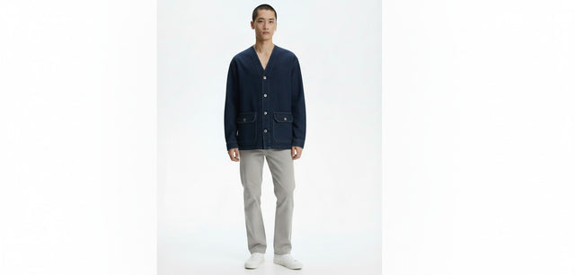 Collarless Denim Chore Jacket