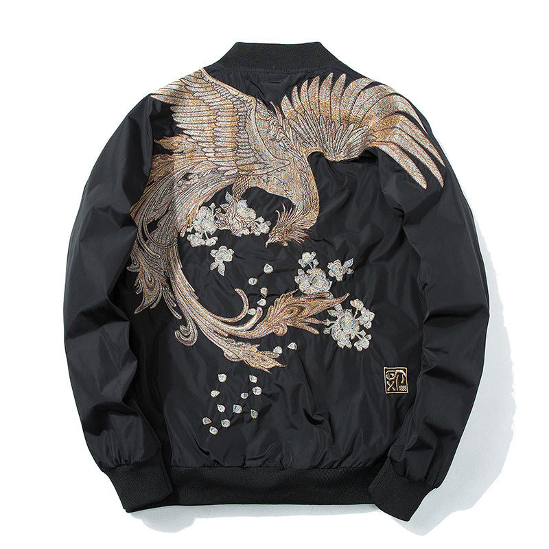 Black phoenix sukajan bomber jacket, product photo