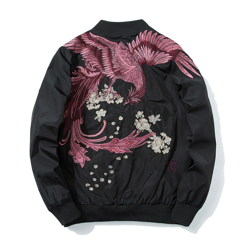 Black phoenix sukajan bomber jacket, product photo