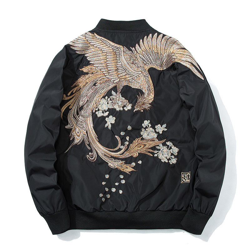 Black phoenix sukajan bomber jacket, product photo