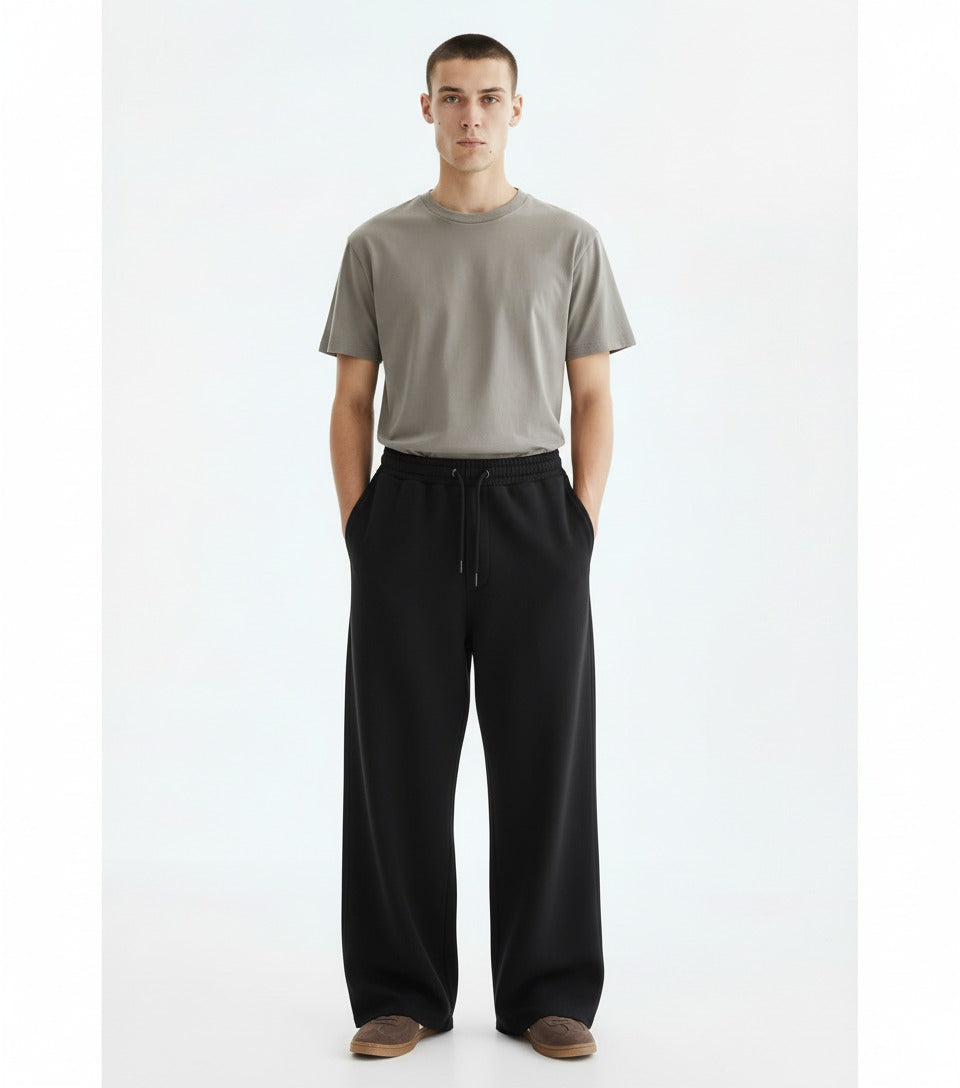 Heavyweight wide leg sweatpants in black, front view