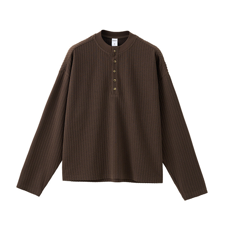 Oversized Henley Shirt - Brown