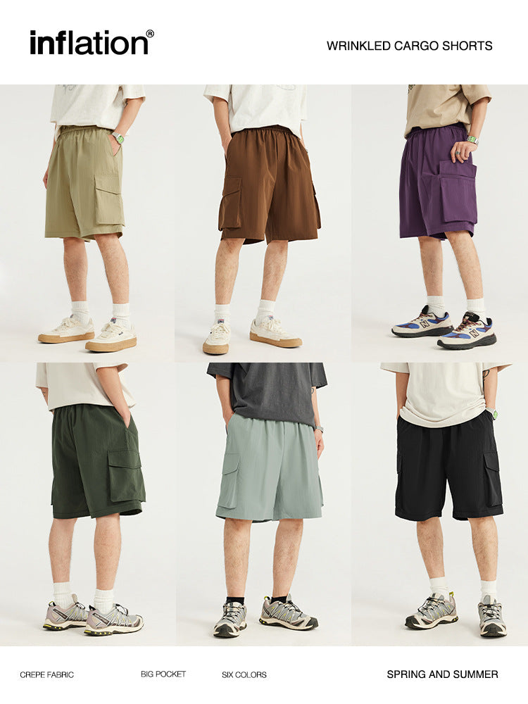 Wrinkle-Textured Cargo Shorts - Back