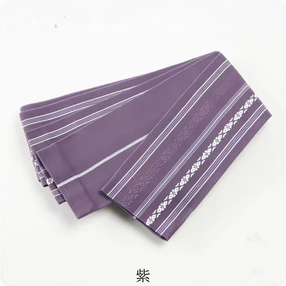 Japanese Gentleman's Traditional Kimono Belt - Hand-tied Kaku Obi Yukata Belt - All Cotton Japanese Style Accessory - Purple