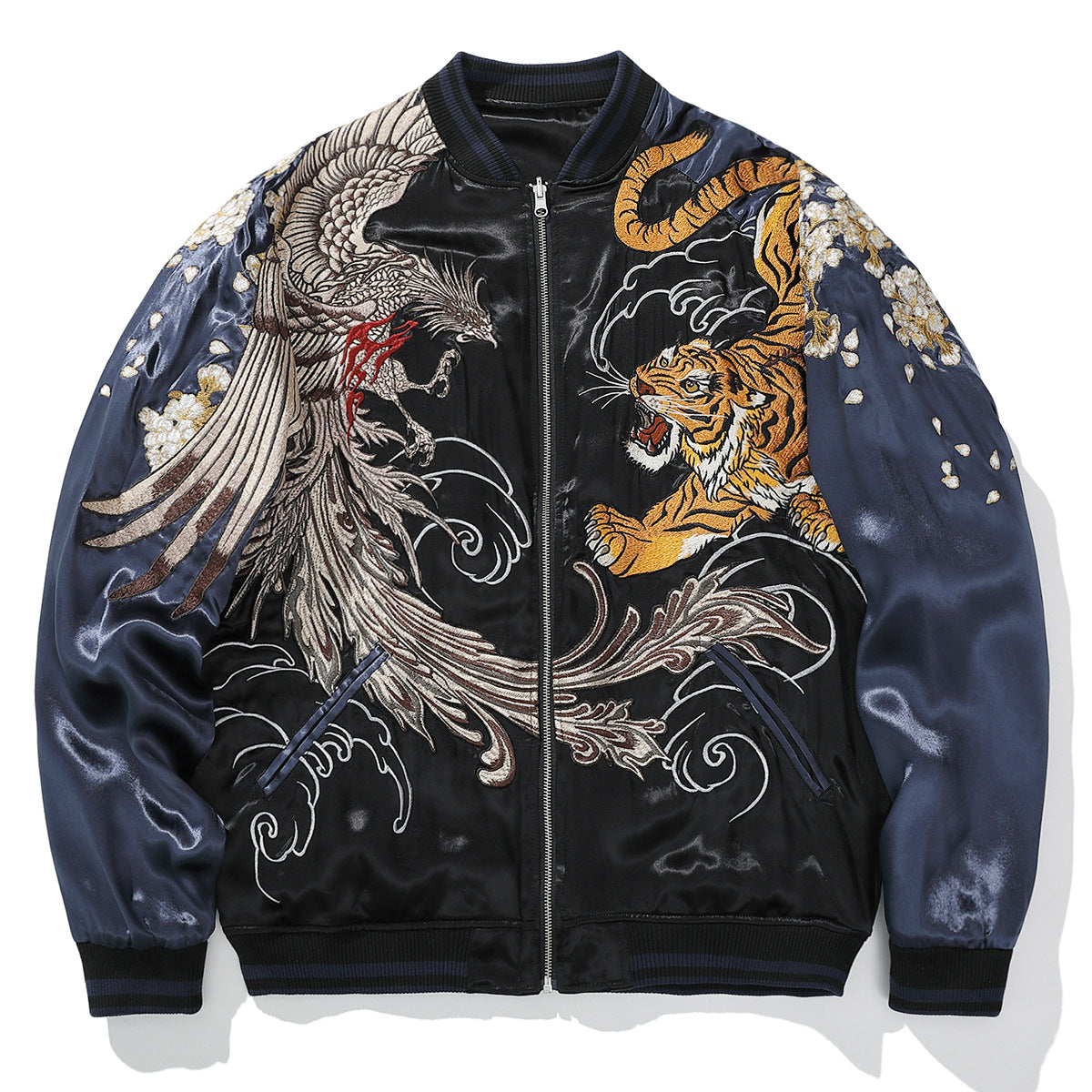 华夏君品中国风国潮重工双面夹克男时尚休闲刺绣虎凤凰棒球服S015