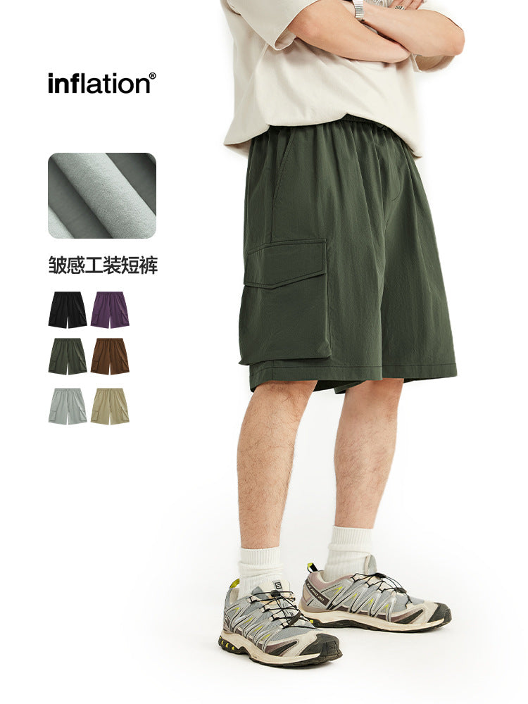 Wrinkle-Textured Cargo Shorts - Front