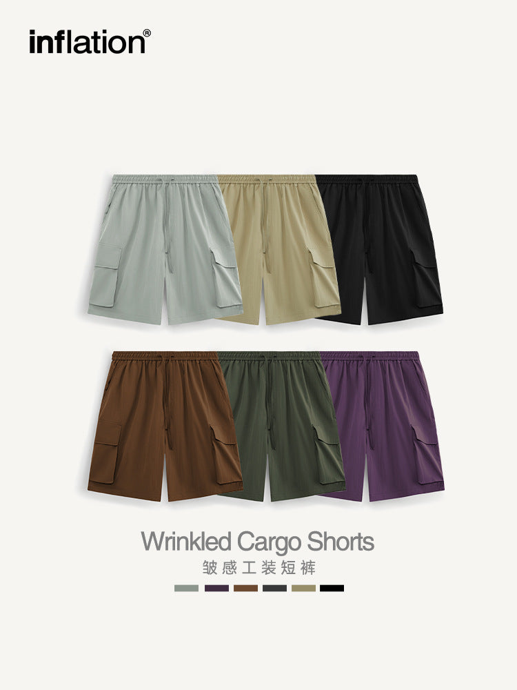 Wrinkle-Textured Cargo Shorts - Fabric And Pocket Detail