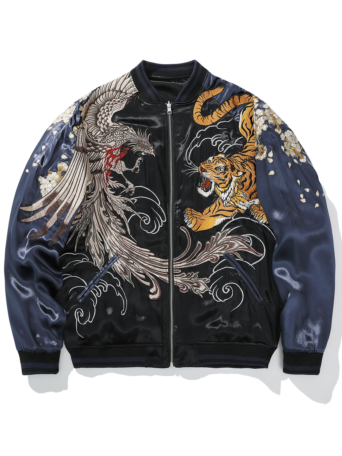 华夏君品中国风国潮重工双面夹克男时尚休闲刺绣虎凤凰棒球服S015