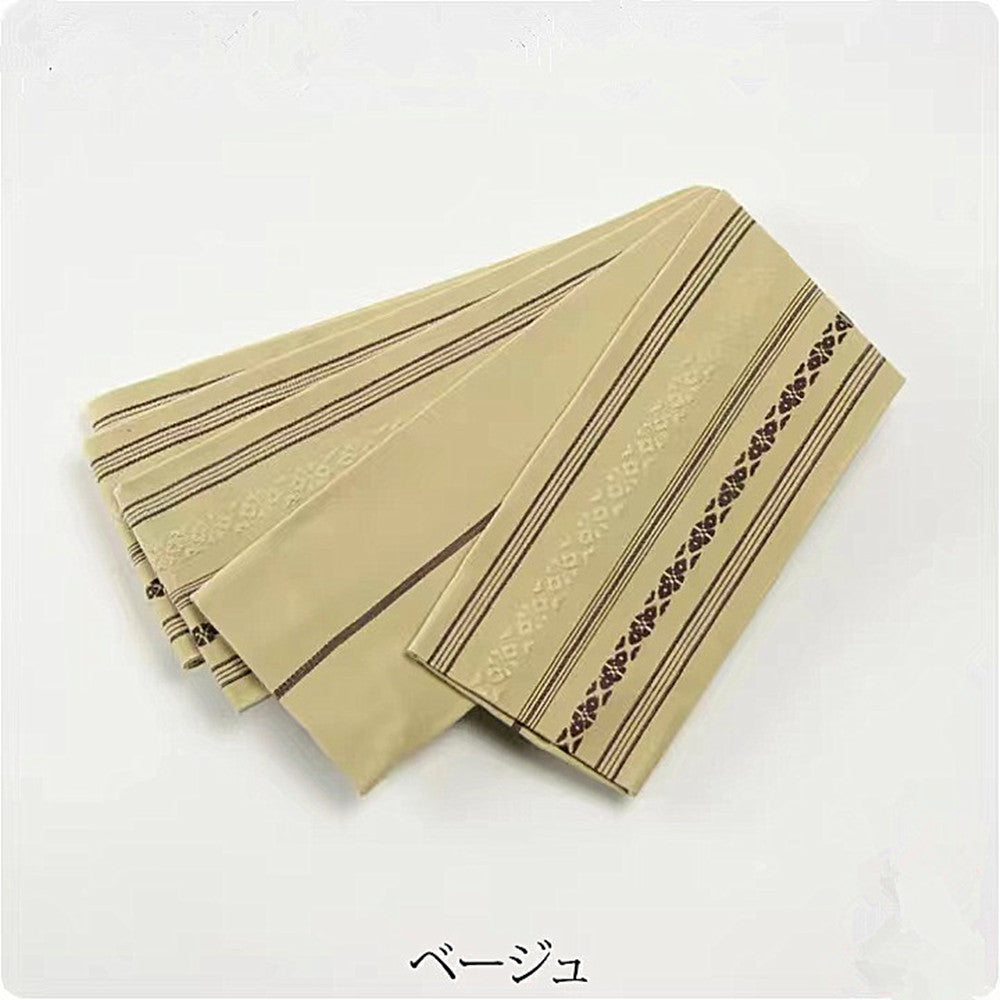 Japanese Gentleman's Traditional Kimono Belt - Hand-tied Kaku Obi Yukata Belt - All Cotton Japanese Style Accessory - Beige