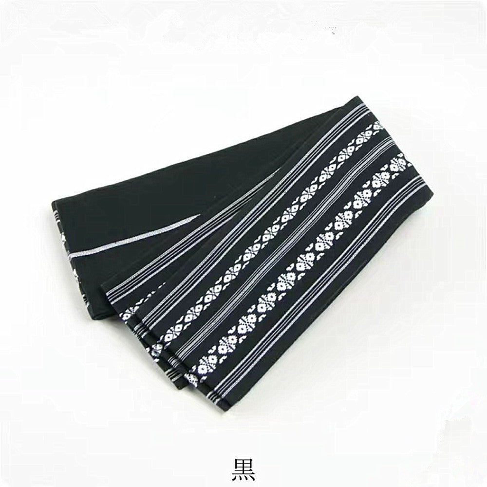 Japanese Gentleman's Traditional Kimono Belt - Hand-tied Kaku Obi Yukata Belt - All Cotton Japanese Style Accessory - Black
