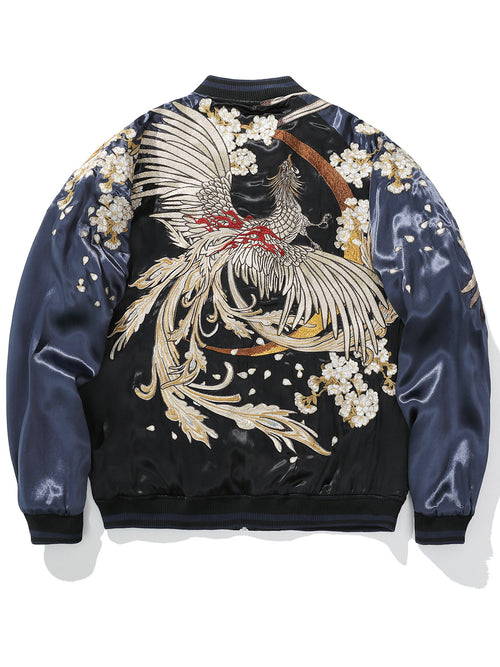 华夏君品中国风国潮重工双面夹克男时尚休闲刺绣虎凤凰棒球服S015